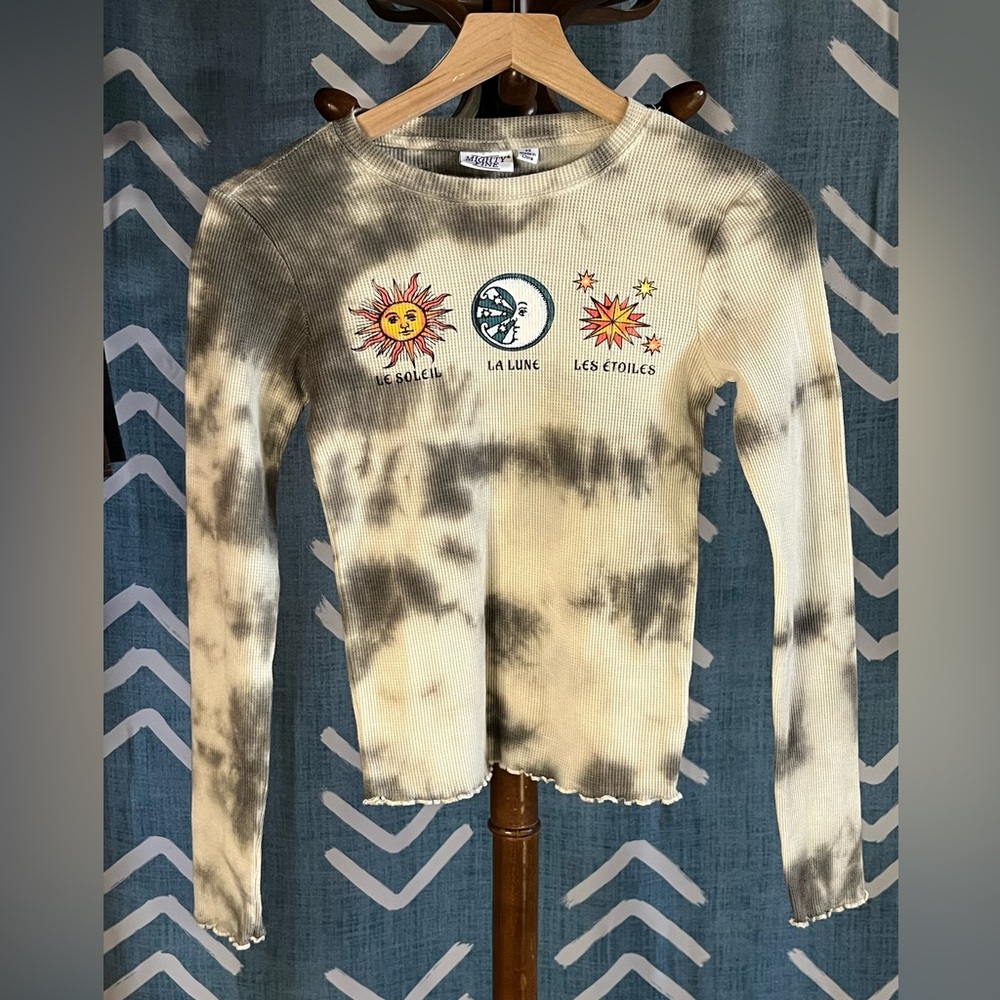 Tie-Dye Long Sleeve Shirt with Sun and Moon Design
